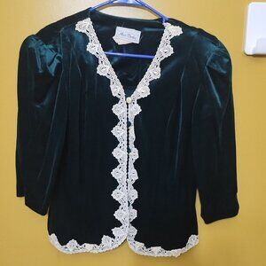 VTG 80s Miss Dorby 3/4 Slv Button Up Lace Velvet Top M Whimsygoth Cottage